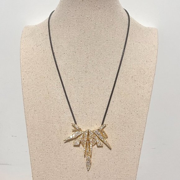 ALEXIS BITTAR  Gold & Gunmetal Crystal Encrusted Spiked Origami Shards Necklace - Picture 2 of 6